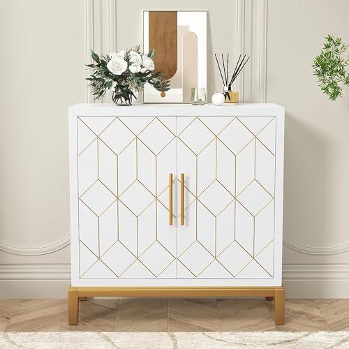 HOLTICO Cómoda aparador, armario de cocina, color blanco, con estante ajustable, independiente para cocina, sala de estar