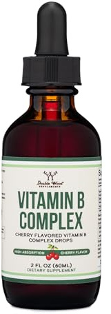 Double Wood Supplements Liquid Vitamin B Complex - 2 Month Supply - Max Absorption - B3, B6, B7 (Biotin), B9, and Vitamin B12 - Cherry Flavor - 2 FL OZ