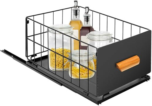 Dadabig Telescopic Drawer, 40 x 24 x 18 cm Sliding Drawer for Cabinet, Basket Drawer Organizer, Extract Shelves, Extendable Removable Wardrobe, Drawer Organizer with Handle, Black
