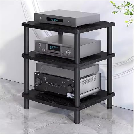 audio rack hifi regal 2/ 3/ 4 Stufen Hifi Audio Regal Av-Komponenten-Medienständer Aus Metall Und Holz Stereoschrank Für Verstärker/Plattenspieler/Stereo-Receiver, Audio-Video-Geräte-Orgainizer(Black,