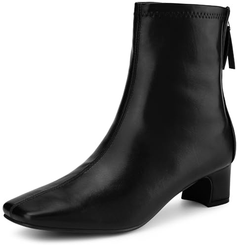 Allegra K Botines de tacón de bloque con punta cuadrada para mujer, Black, 39.5 EU