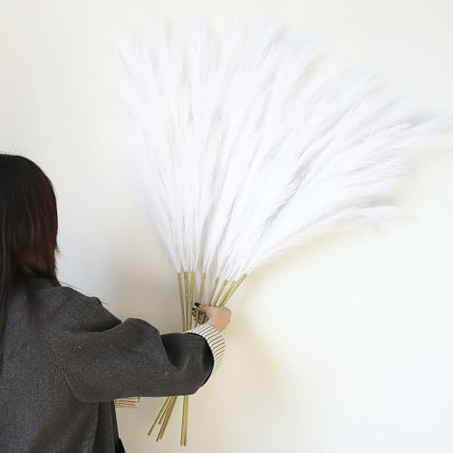 Larber 8Piezas Pampas Artificiales 113cm, Imitación Esponjosa de Flores Pampas Artificiales Pampas Secas Decoracion para Bodas en el Hogar (Blanco)