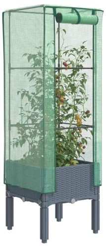Hovothy Jardinière surélevée avec embout de serre - Jardinière avec serre - Pour jardin, parterre de fleurs, potager - Gris foncé - 40 x 40 x 140 cm - PP