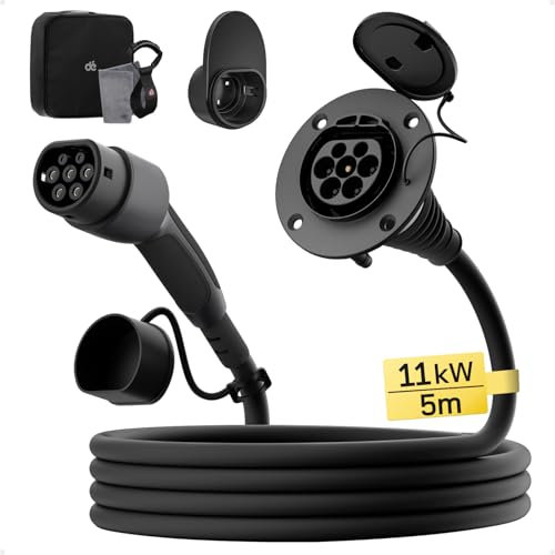 dé Typ 2 Verlängerungskabel [5m, 11kW, 16A] 3-Phasen Ladekabel 400V, Schutzart IP54, kompatibel mit Allen IEC62196-2 BEV und HPEV, mit Tragetasche