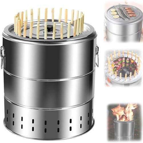 Barbecue portatile senza fumo a carbonella griglia a barile in acciaio inox Surround Charcoal Kebab Grill con 28 spiedini e griglia per barbecue all'aperto campeggio interno senza fumo