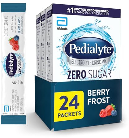 Pedialyte Electrolyte Drink Mix with Zero Sugar | Hydration with Key Electrolytes | Great Hydration Low in Calories | Berry Frost, 24 Powder Packets