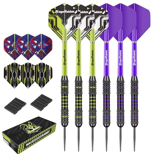 MageRabbit Dartpfeile mit Metallspitze, 6 Stück Professionelle SteelDarts mit 12 Dart-Flights