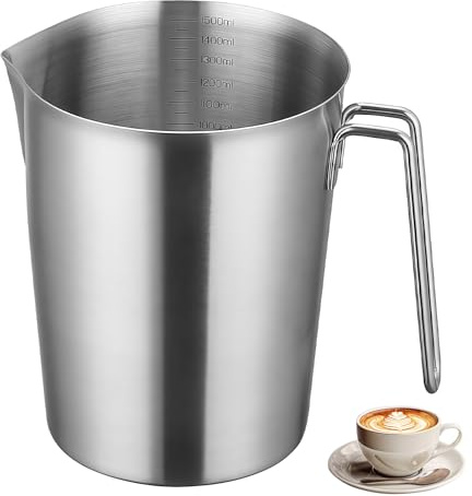 Pichet Doseur En Acier Inoxydable: 1500 ML Pot a Lait Inox, Verre Doseur En Métal Avec Marquage Avec Poignée Pour Café, Restaurant, Cuisine, Laboratoire