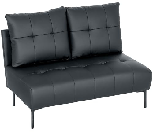 HOMCOM 2-Sitzer Kompaktsofa aus Kunstleder, Modernes Steppsofa mit Dicker Polsterung und Holzbeinen, Armloses Sofa für Wohnzimmer und Arbeitszimmer, 115x73x83 cm, Schwarz