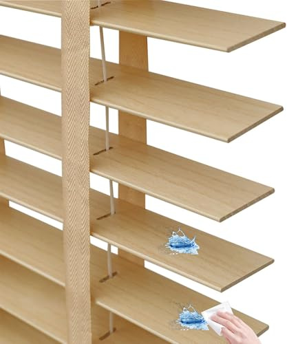 Holz Jalousien Fenster Innen Holzjalousie Verdunkelung, Sonnenschutz and Sichtschutz Jalousien Maßanfertigung Holzjalousie 50mm 30 40 55 60 70 80 120 150 160 180 200cm(Beige)