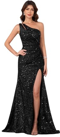 NYXARALUM Sequin Prom Dress One Shoulder Elegant Dresses for Women Formal Party Cocktail Evening Maxi Gala Female Bodycon Outfits Black S