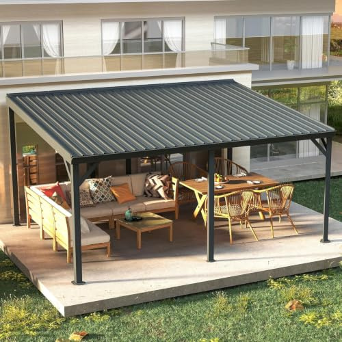 Domi 10'x 16' Lean to Gazebo,Outdoor Gazebo Pergola with Sloped Roof, Grey