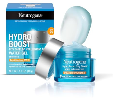 Neutrogena Hydro Boost City Shield Water Gel Face Moisturizer with Broad Spectrum SPF 25, Hydrating Facial Sunscreen with Hyaluronic Acid, Oil-Free and Non-Comedogenic Face Lotion, 1.7 oz