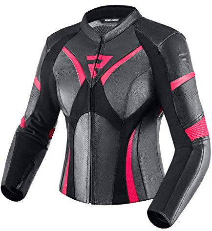 REBELHORN Rebel Lady Motorradjacke Damen | Rindsleder | Ellbogen und Schulterprotektoren Stufe 2 | Rückenprotektor Stufe 1 | Perforierte Belüftungspaneele