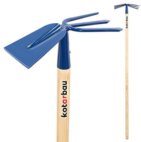 KOTARBAU® Azada de Metal con Mango de Madera Largo, Azada con rastrillos, Azada para mullir, airear y desherbar, Azada Doble, Herramientas de jardín para Tierra, Azada de Punta Recta, Escardillo