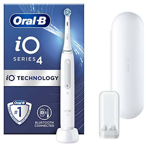 Oral-B iO4 Electric Toothbrushes Adults, Gifts For Women / Men, 1 Toothbrush Head & Travel Case, 4 Modes With Teeth Whitening, UK 2 Pin Plug, White, Electric Toothbrushes & Accessories