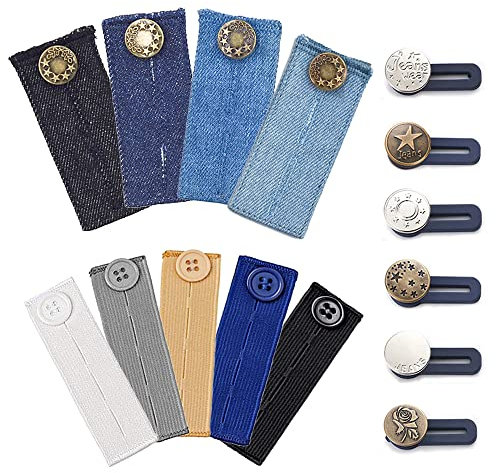 Csirnto Knopfverlängerung für Hosen 15 Stück Hosenbunderweiterung Jeans Knopf Erweiterung Bunderweiterung Verstellbar Elastische Knöpfe Taillenverlängerung für Damen Schwangere Jeanshosen