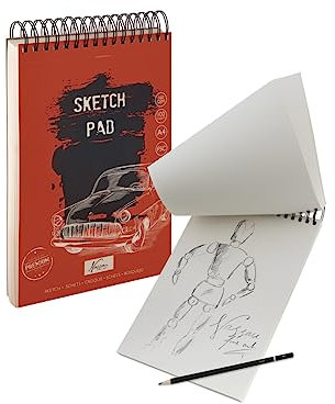 Nassau Fine Art Skizzenblock Ringbuch A4: 200 Seiten/100 Blätter) aus Premium 160gsm Papier zum Zeichnen und Skizzieren | Geeignet für Bleistift, Pastell, Kohle und Rötel | Für Künstler und Studenten