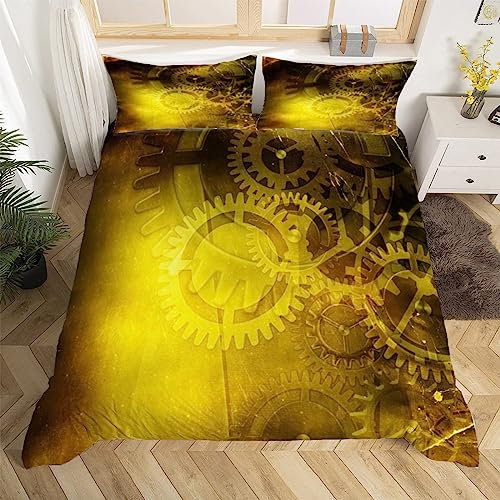 3D Mechanisches Zahnrad Bettwäsche 135x200 Retro Weiche Microfaser Bettwäsche-Sets Bettbezug mit Reißverschluss und 2 Kissenbezug 80x80 cm