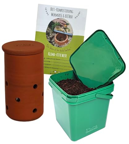 wurmkiste.at kleine 0,7L Wurmvase handgetöpfert im Set mit Kompostwürmer