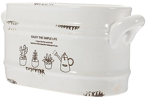 Kisangel Container Blumentopf Sukkulente Pflanzschale Ovaler Pflanztopf Kaktus-pflanzbehälter Französischer Landpflanzer Saftige Bonsaischale Weiß Keramik Esstisch Sukkulente Pflanzen Vase