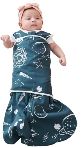 ZIGJOY Swaddle Sleeping Bag 6-12 Months 1 Tog Cotton Baby Swaddle Blanket | Adjustable Silent Hook Allows Arms In/Out, Reducing Startle Reflex, 2-way Zipper for Easy Nappy Changes, Soft & Breathable