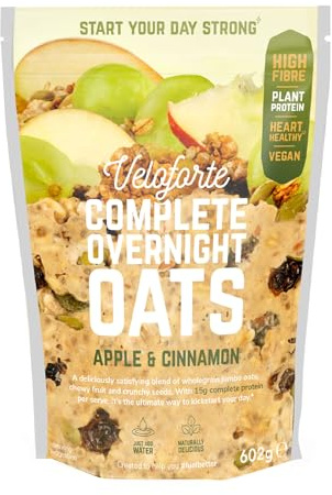 Veloforte High Protein Overnight Oats | Apple & Cinnamon | 602g | 15g Plant Protein, Heart-Healthy Omega 3 & High Fibre | Real Fruit, Wholegrain Seeds & Oats | Complete Daily Breakfast