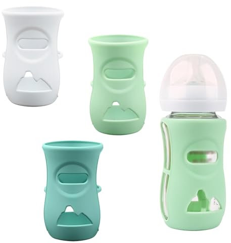 3 Pack Silicone Sleeves for Philips Avent Glass Bottle 240 ml, Anti Breakage Baby Bottle Holder, Dishwasher Safe,BPA Free (White/Blue/Green)