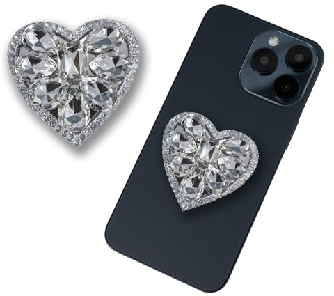 Heart Phone Grip, Cute Diamond Collapsible Grip Stand Holder for Smartphone Tablet, Magnetic Mount, Accessories Compatible with Phone Grip for iPhone and More