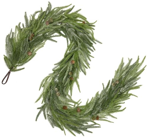 Ghirlanda natalizia artificiale con pigne, 180 cm, realistica, decorazione da appendere per camino, camino, scale, porte, finestre, vacanze, interni ed esterni