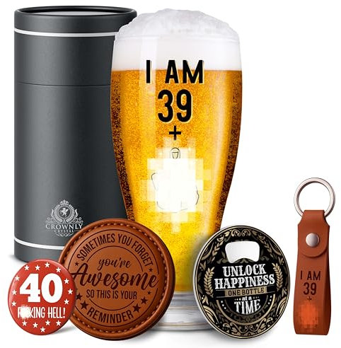CROWNLY CRYSTAL® Bicchiere Birra Personalizzato 40 Anni Uomo Regalo Compleanno Idee Regalo Personalizzati Fidanzato Amica Fratello