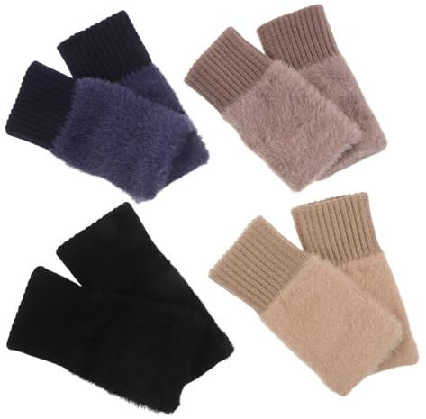 Beaupretty 4 Pares de Guantes de Felpa sin Dedos para Mujer con Orificio para Pulgar, Diseño de Medio Dedo, Nylon Cálido y Cómodo para Actividades al Aire Libre y Escribir