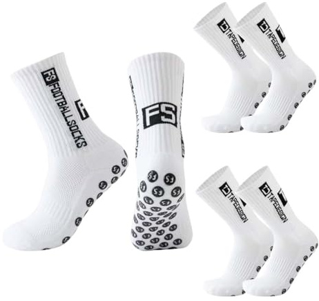 GNALIA Calcetines Antideslizantes Futbol 3 Pares, Color Blanco Talla 26-33, Para Niños Deportes Baloncesto Tenis