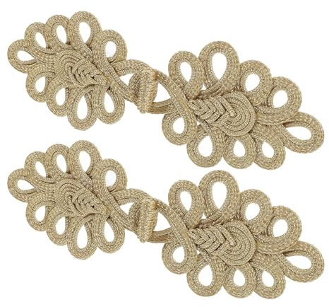Toyvian Botones de Cierre Rana Chinos Ornamentados 2 Piezas Doradas Botón de Nudo para Abrigo Suéter y Disfraz Cierre Artesanal para Prendas Tradicionales y Cheongsam Vintage