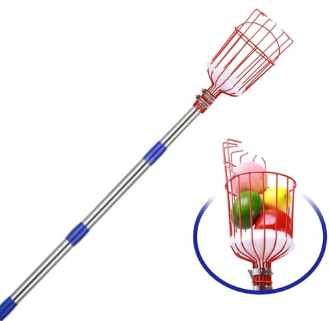 KFGISD, Recolector de Frutas de Altura Ajustable con Cesta telescópica, de Acero Inoxidable, for Cerezas, Bayas y Naranjas.,Pértigas recogedoras de Fruta(1.2m)