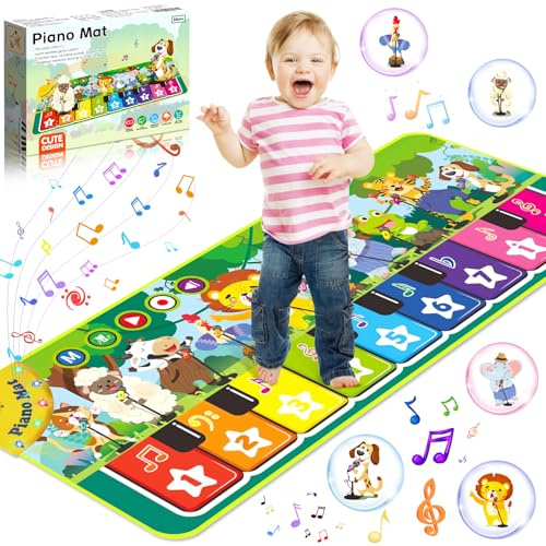 BBLTIFF Piano Bebe, Alfombra Musical con 10 Animales, Alfombra Musical Bebe 1 Año, Alfombra de Piano, Juguete Musical Bebe, Niños y Niñas & Regalos de Cumpleaños (110×43cm)