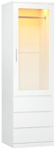 Dripex Armoire à porte simple - Petite armoire avec une tringle à vêtements et 3 tiroirs - Fermeture minimaliste - 50 x 48 x 180 cm - Blanc - Pour une chambre à coucher