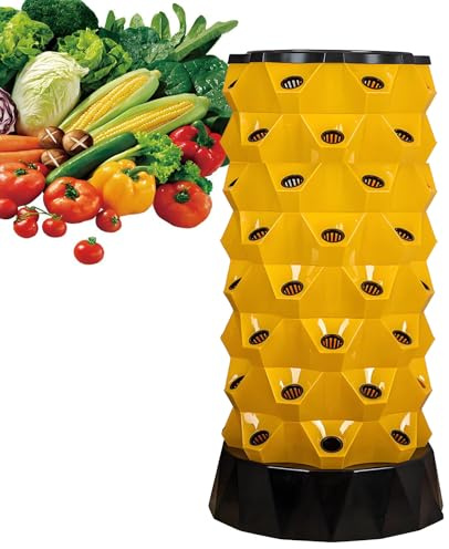 Memykoy Aeroponic Tower Garden, 48/64/80 Pods Hydroponics Growing System for Indoor Herbs, Fruits, and Vegetables, Smart Garden Vegetable Plant Kit Yellow-64holes