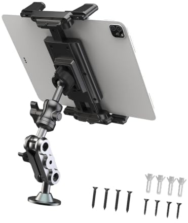 Soporte para tableta con montaje en taladro para teléfonos y tabletas de 4, 7 a 13 pulgadas, brazo articulado con base montada con tornillo para tablero de pared de automóvil y uso en barco, soporte