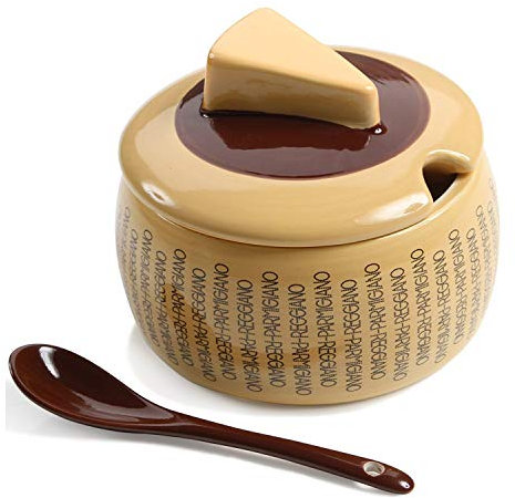 Contenitore per parmigiano, in ceramica, per 150 g di parmigiano, con cucchiaio, per porzioni perfette Beige-braun