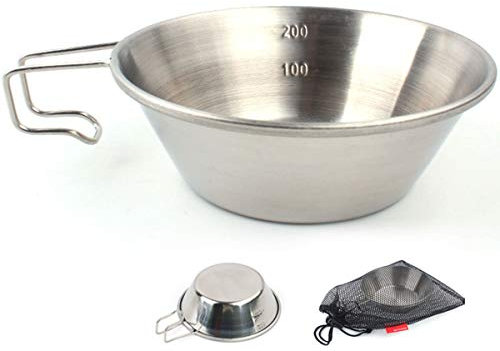 INOGIH Ciotola pieghevole in acciaio inox per campeggio – Outdoor Campers Bowls for Hiking Picnic BBQ (manico misto)