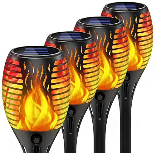 Luci Solari Esterno Fiamma 4 Pezzi, gabless Lampade Solari da Giardino Torcia, Lampada Solare da Esterno 33LED, Luci Solari Esterno Giardino, Luci Decorative IP65 per Esternos, Giardinos, Patio, Prato