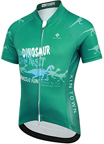 YFPICO Fahrradbekleidung Kinder, Radshirt Kurzarm mit Gepolstert Radhose für Mädchen Jungen, Kinder Fahrradtrikot Set Dunkelgrünes Drachenoberteil 152-158