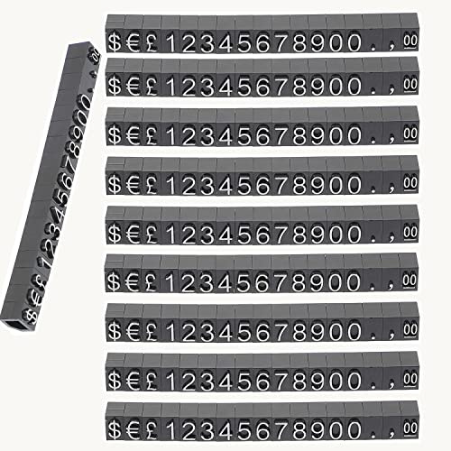 MEISO 10 Pièces Étiquette de Prix Numéro Lettre Prix Cube Affichage, Numéro Réglable Lettre Prix Étiquette Support Bloc Kit pour Comptoir de Magasin Bijoux Montre (Blanc Sur Noir)