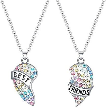 Cosysparks Collane Bff per 2, Collana Amicizia per 2 Regalo Migliore Amica Ciondolo Cuore Abbinamento Collane Migliori Amiche Set per Donne Graduazione Compleanno Regali di Natale (2 Pz)