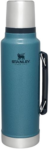 Stanley Classic Legendary Vacuum Bottle 1.5 qt, Wide Mouth with Leakproof Cup Lid, Keep Drinks Hot or Cold, Packable for Travel, Insulated Stainless Steel Thermal Bottle, BPA-Free, Hammertone Lake