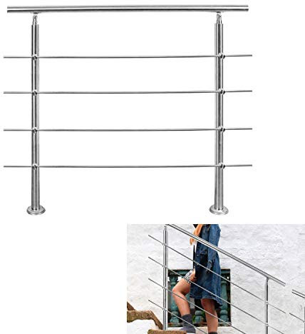 Ansobea Main Courante en Acier Inoxydable 100 cm, Garde-Corps Intérieur 4 Traverses, Rampe d'Escalier, Extérieure