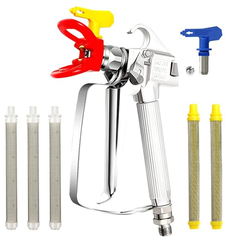 LAIBOREC Airless Paint Spray Gun Kit 9 Pieces with 2PCS 517 Tips and Nozzle Guard, 5PCS Airless Paint Sprayer Gun Filter for All Airless Paint Spraying Machines, Swivel Joint & High Pressure 3600 PSI