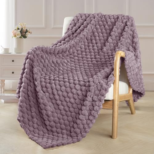 Exclusivo Mezcla Fleece Throw Blanket for Couch, Extra Large Fuzzy Grayish Purple Bed Blankets, Soft Cozy Plush Sofa Throws for All Seasons, 127x178 CM
