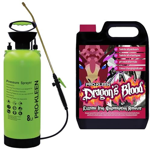 Pro-Kleen Dragon's Blood Iron Contamination Fallout Remover 5L - For all Wheels, Paintwork & Glass, Concentrated, pH Neutral, Alloy Wheel Rim Cleaner with 8L Garden Pump Sprayer